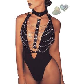 النساء مهرجان الشرير حزام الخصر الجسم سلسلة فو الجلود تسخير EDM الهذيان الملابس المختنق سلسلة الثلاثية الأبعاد محبوس الصدرية حزام