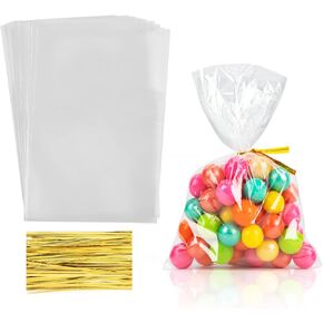 Labeol Clear Cellophane Bags 150pcs 6x12 Treat Bags with Ties Goodie Bags Clear Gift Bags for Packaging Popcorn Party Favor Cookie Candy Bakery Plastic Gift Wrap