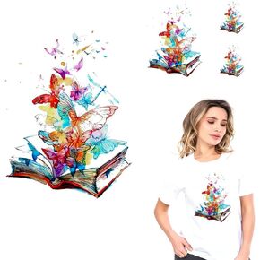 8 Large Sheets Colorful Butterfly Iron on Stickers Patches Cute Flying Animal Heat Transfer Stickers Decals DIY T-Shirt Jeans Backpacks Families Clothing Hat Decoration Applique