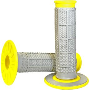 Renthal G194 Tapered/Half Waffle, Grey/Yellow, Dual Compound MX/Enduro Grips, 2-Pack