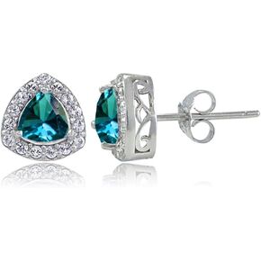 Sterling Silver Genuine London Blue Topaz & White Topaz Trillion-Cut Stud Earrings