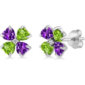 Gem Stone King 925 Sterling Silver Purple Amethyst and Green Peridot Earrings For Women | 2.23 Cttw | Gemstone February Birthstone | Heart Shape 4MM