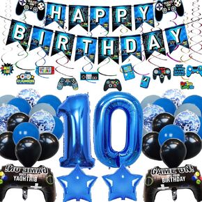 Vlipoeasn Video Game 10th Birthday Decorations for Boys Official Teenager Birthday Decorations 10th Birthday Video Game Party Supplies Blue Gamer Boys 10th Birthday Party Decorations