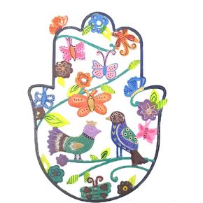 EMANUEL Yair Metal Hamsa Wall Decor Good Luck Home Blessing Judaica Art Gift (Medium (6.7' X 5'), Birds & Flowers SHD-3)