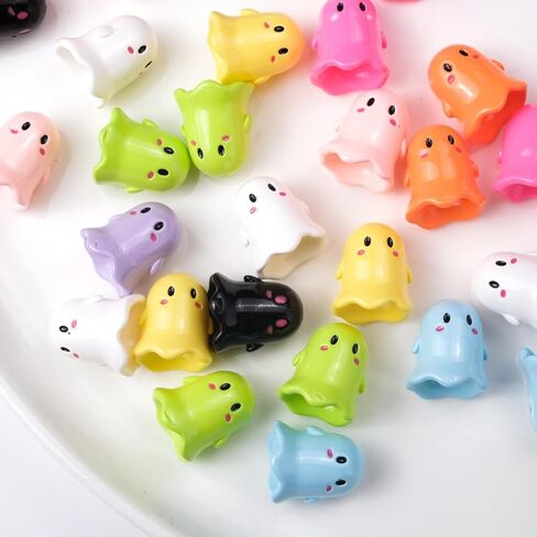 Decoendiy 30Pcs Acrylic Ghost Shaped Beads, Cute Halloween Cartoon Beads, Loose Ghost Spacer Beads, for Jewelry Making DIY Bracelets Necklaces Crafts Supplies (Black) in Kuwait