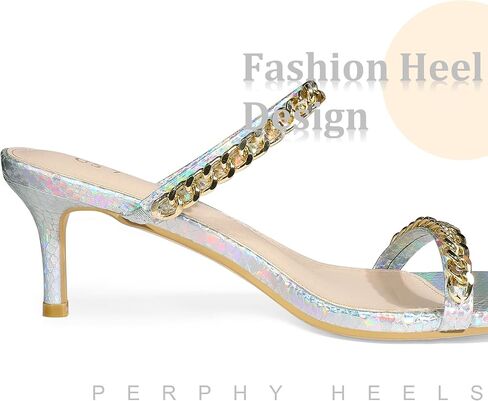 Perphy Snakeskin Print Square Toe Gold Chain Stiletto Heels Strappy Sandals for Women in Kuwait