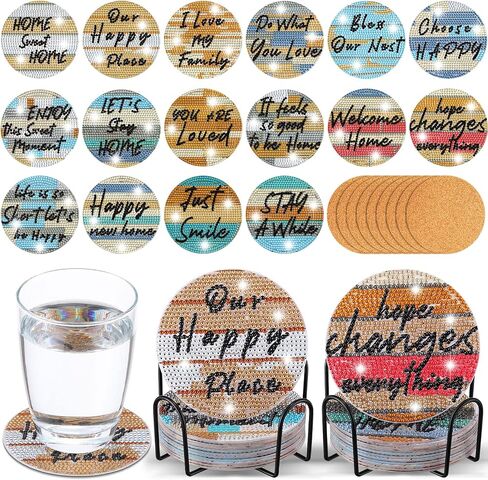 Zubebe 16 Pieces Diamond Painting Coasters Kit Diamond Painting Coasters with Holder Diamond Art Coasters Set for Adults Kids DIY Beginners Home Decor (Rustic) in Saudi Arabia