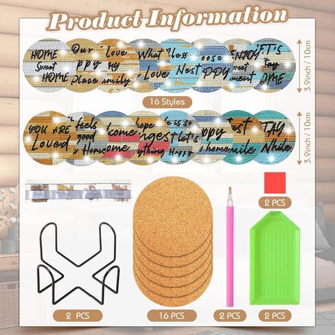 Zubebe 16 Pieces Diamond Painting Coasters Kit Diamond Painting Coasters with Holder Diamond Art Coasters Set for Adults Kids DIY Beginners Home Decor (Rustic) in Saudi Arabia