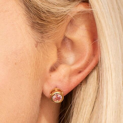 LIFETIME JEWELRY Cubic Zirconia Button Birthstone Stud Earrings 24k Gold Plated in Saudi Arabia