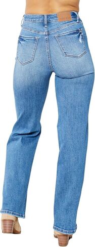 Judy Blue Women's High-Rise Tummy Control Destroyed Knee Straight Jeans - 88785 (Medium Blue, 20 Plus) in Saudi Arabia