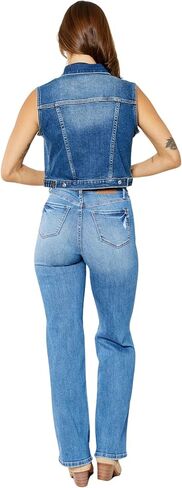 Judy Blue Women's High-Rise Tummy Control Destroyed Knee Straight Jeans - 88785 (Medium Blue, 20 Plus) in Saudi Arabia