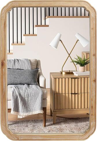 مرآة مزرعة خشبية، مرآة ريفية مستطيلة الشكل مثبتة على الحائط مقاس 60.96 سم × 91.44 سم للبهو وغرفة المعيشة وغرفة النوم والحمام in Kuwait