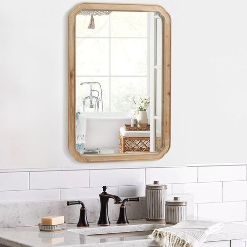 مرآة مزرعة خشبية، مرآة ريفية مستطيلة الشكل مثبتة على الحائط مقاس 60.96 سم × 91.44 سم للبهو وغرفة المعيشة وغرفة النوم والحمام in Kuwait