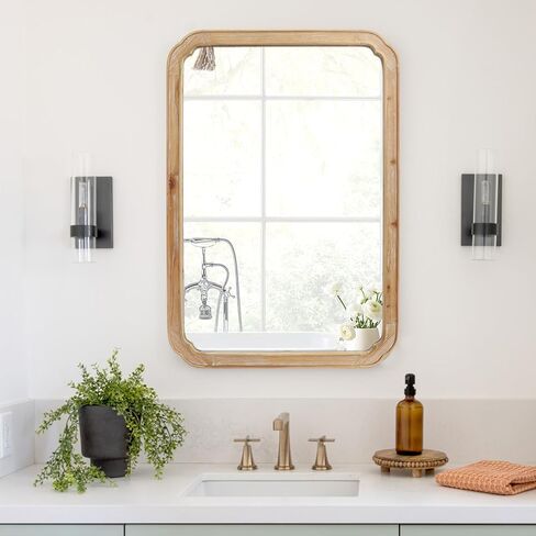 مرآة مزرعة خشبية، مرآة ريفية مستطيلة الشكل مثبتة على الحائط مقاس 60.96 سم × 91.44 سم للبهو وغرفة المعيشة وغرفة النوم والحمام in Kuwait