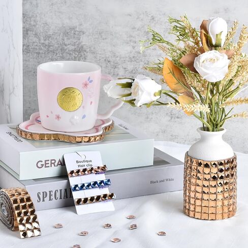 270 قطعة من بيوتيتيير 10 مم بلاط حجر الراين ذاتي اللصق من الزجاج بلون الشمبانيا، ملصقات ماسية متعددة الأوجه لتزيين المنتجات اليدوية، وتزيين الجدران، (لون الشمبانيا) in Kuwait