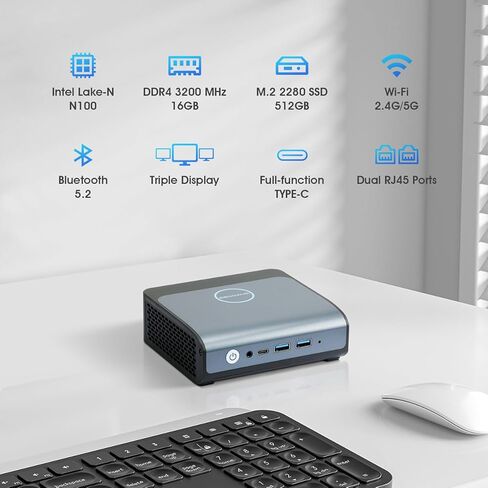 E1 Mini PC Windows 11 Pro [2.5G Dual LAN]، 16GB DDR4 512GB SSD Intel 12th Gen N100 (حتى 3.4 جيجا هرتز)، كمبيوتر مكتبي صغير يدعم WiFi6، BT5.2، USB3.2 و4K@60 هرتز شاشة ثلاثية in Kuwait