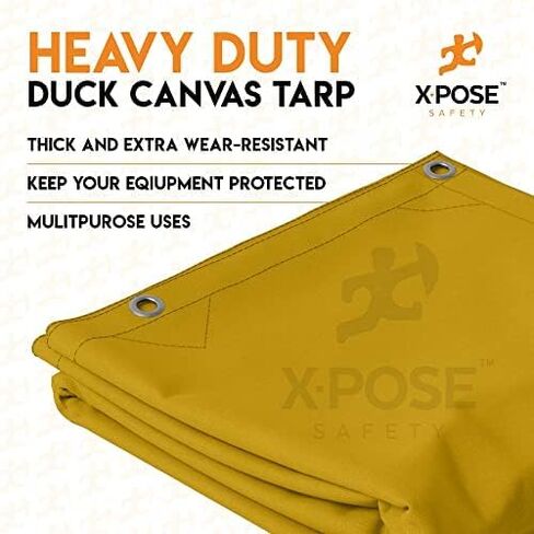 Xpose Safety Canvas Tarp - Tan 12' x 12' Duck Canvas Heavy Duty 12 oz Waterproof with Brass Grommets, Multipurpose Outdoor Waxed Tarpaulin for Camping, Canopy Tent, Trailer, Machinery, Equipment Cover in Saudi Arabia