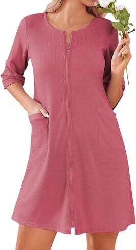 Ekouaer Zip Up Robes for Women Waffle Bathrobe House Dress Lightweight Knee Length Robe S-XXL in Saudi Arabia