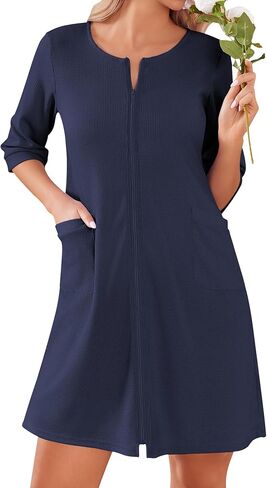 Ekouaer Zip Up Robes for Women Waffle Bathrobe House Dress Lightweight Knee Length Robe S-XXL in Saudi Arabia