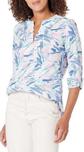 قميص نسائي من Foxcroft Vena بأكمام 3/4 كم برسومات استوائية in Kuwait