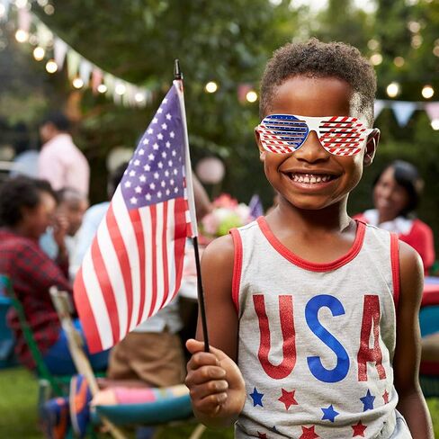 Owelleny Patriotic Decorations - American Flag Party Supplies, 45 pcs Patriotic Party Supplies Including Paper Fans, Banner, Shades Glasses, Balloons, Star Confetti, Hanging Swirl in Saudi Arabia