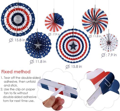 Owelleny Patriotic Decorations - American Flag Party Supplies, 45 pcs Patriotic Party Supplies Including Paper Fans, Banner, Shades Glasses, Balloons, Star Confetti, Hanging Swirl in Saudi Arabia