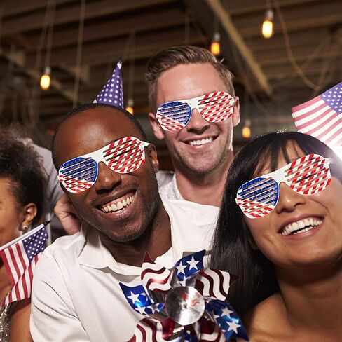 Owelleny Patriotic Decorations - American Flag Party Supplies, 45 pcs Patriotic Party Supplies Including Paper Fans, Banner, Shades Glasses, Balloons, Star Confetti, Hanging Swirl in Saudi Arabia
