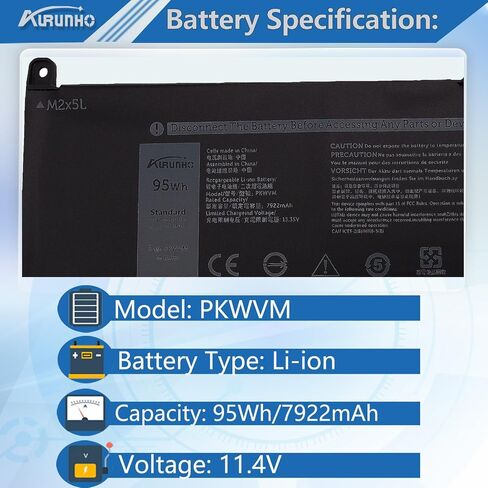 PKWVM 95Wh استبدال بطارية الكمبيوتر المحمول لمحطة العمل المحمولة Dell Precision 7550 7560 7750 7760 P44E P93F P44E001 P44E002 P93F001 P93F002 C903V CR72X 17C06 0CR72X 0447VR 068N03 453-BBCQ 11. 4 فولت in Saudi Arabia