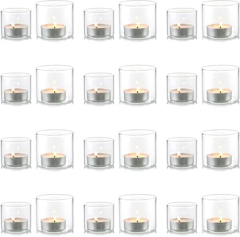 NUPTIO Votive Candle Holders Glass: 12 Set of Clear Tea Light Holder for Floating and Votives Candles Small Modern Tealight Candleholder for Christmas Wedding Party Table Centerpiece 1.6 in & 2 in H in Saudi Arabia