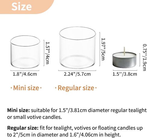 NUPTIO Votive Candle Holders Glass: 12 Set of Clear Tea Light Holder for Floating and Votives Candles Small Modern Tealight Candleholder for Christmas Wedding Party Table Centerpiece 1.6 in & 2 in H in Saudi Arabia