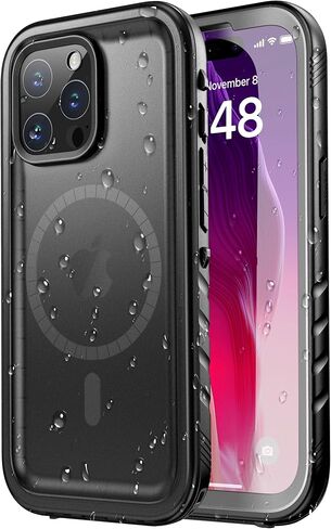 SPORTLINK for iPhone 15 Pro Max Case Waterproof - Buit in Screen Protector [Compatible with MagSafe][IP68 Underwater][6.6FT Military Dropproof][Dustproof] Full Body Shockproof Case 6.7" Black in Kuwait