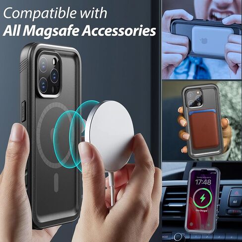 SPORTLINK for iPhone 15 Pro Max Case Waterproof - Buit in Screen Protector [Compatible with MagSafe][IP68 Underwater][6.6FT Military Dropproof][Dustproof] Full Body Shockproof Case 6.7" Black in Kuwait