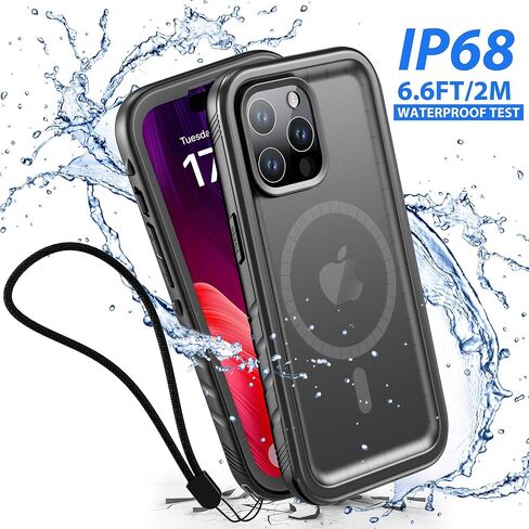 SPORTLINK for iPhone 15 Pro Max Case Waterproof - Buit in Screen Protector [Compatible with MagSafe][IP68 Underwater][6.6FT Military Dropproof][Dustproof] Full Body Shockproof Case 6.7" Black in Kuwait