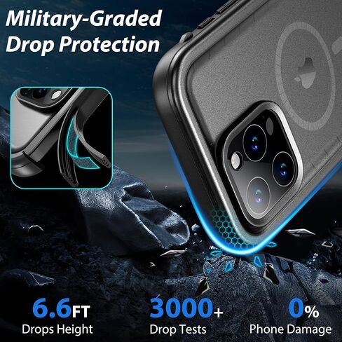 SPORTLINK for iPhone 15 Pro Max Case Waterproof - Buit in Screen Protector [Compatible with MagSafe][IP68 Underwater][6.6FT Military Dropproof][Dustproof] Full Body Shockproof Case 6.7" Black in Kuwait