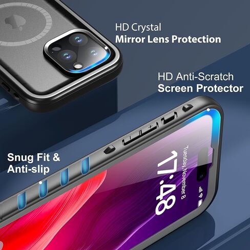 SPORTLINK for iPhone 15 Pro Max Case Waterproof - Buit in Screen Protector [Compatible with MagSafe][IP68 Underwater][6.6FT Military Dropproof][Dustproof] Full Body Shockproof Case 6.7" Black in Kuwait