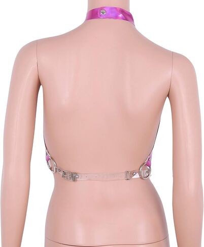 Women Festival Punk Waist Belt Body Chain Faux Leather Harness EDM Rave Clothes Choker Chain Holographic Caged Bra Belt in Saudi Arabia