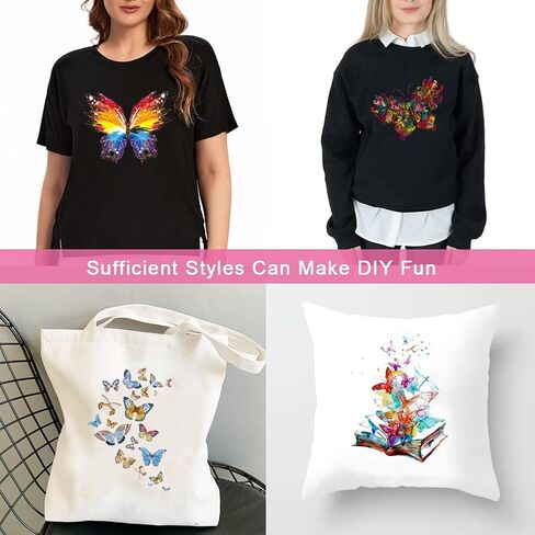 8 Large Sheets Colorful Butterfly Iron on Stickers Patches Cute Flying Animal Heat Transfer Stickers Decals DIY T-Shirt Jeans Backpacks Families Clothing Hat Decoration Applique in Saudi Arabia