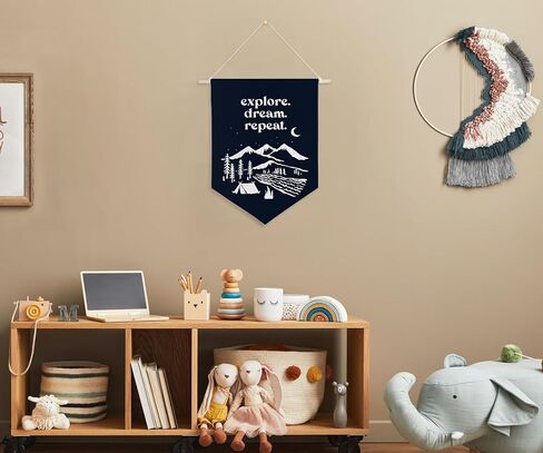 Explore Dream Repeat Canvas Banner,Nursery Wall Decor,Adventure Mountain Decorative,Canvas Hanging Pennant Wall Flag for Nursery Playroom Boys Kids Toddler Room in Saudi Arabia