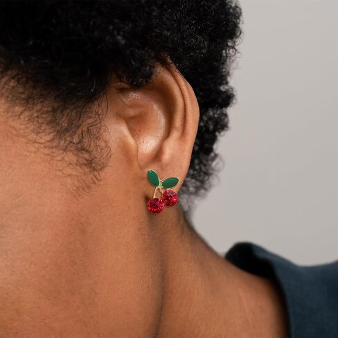 Cherry Stud Earrings for Women Red Cherry Pearl Earrings Small Cherry Green Leaf Stud Earrings Cute Crystal Cherry Earrings Fruit Earrings Summer Earrings for Women Girls Jewelry Gift in Saudi Arabia