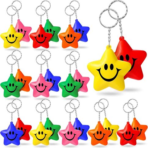 24 Pcs Star Stress Ball Keychains Smile Face Mini Foam Balls for Kids Valentine Classroom Exchange Gifts Adults School Carnival Classroom Student Rewards Party Bag Fillers (Colorful) in Saudi Arabia