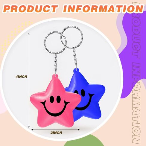24 Pcs Star Stress Ball Keychains Smile Face Mini Foam Balls for Kids Valentine Classroom Exchange Gifts Adults School Carnival Classroom Student Rewards Party Bag Fillers (Colorful) in Saudi Arabia