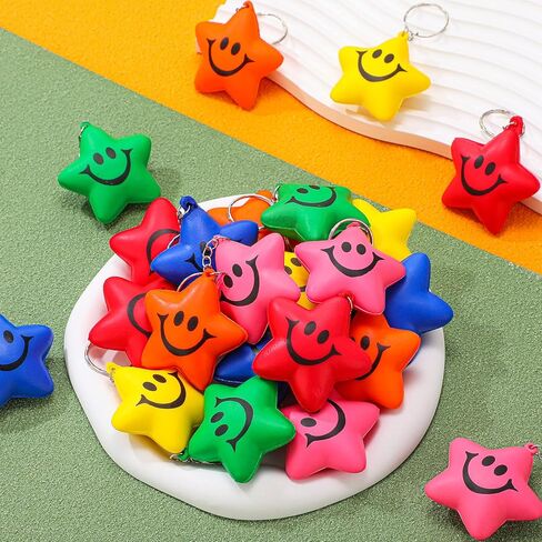 24 Pcs Star Stress Ball Keychains Smile Face Mini Foam Balls for Kids Valentine Classroom Exchange Gifts Adults School Carnival Classroom Student Rewards Party Bag Fillers (Colorful) in Saudi Arabia