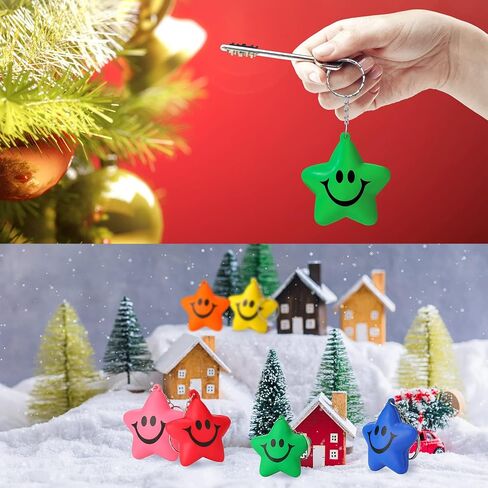 24 Pcs Star Stress Ball Keychains Smile Face Mini Foam Balls for Kids Valentine Classroom Exchange Gifts Adults School Carnival Classroom Student Rewards Party Bag Fillers (Colorful) in Saudi Arabia