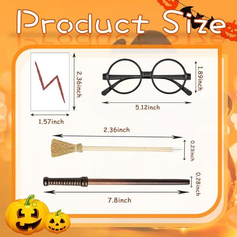 Wizard Party Favors 36 Pcs Wand and Witch Broom Pencils Lightning Bolt Tattoos Stickers Costume Glasses with Round Frame Wizard Wands for Halloween Birthday Magic Theme Party Supplies, Brown in Saudi Arabia
