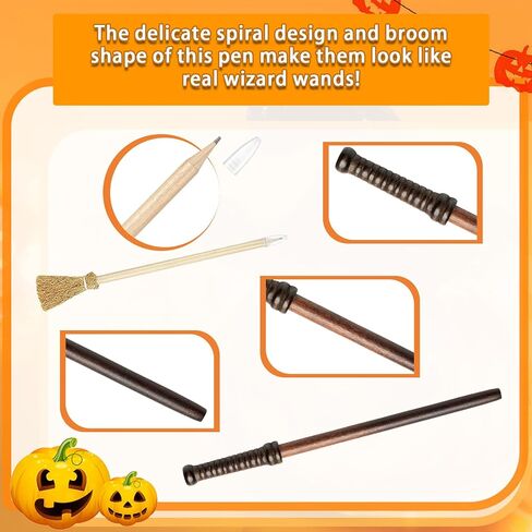 Wizard Party Favors 36 Pcs Wand and Witch Broom Pencils Lightning Bolt Tattoos Stickers Costume Glasses with Round Frame Wizard Wands for Halloween Birthday Magic Theme Party Supplies, Brown in Saudi Arabia
