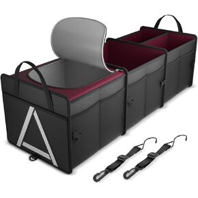 K KNODEL Sturdy Car Trunk Organizer with Premium Insulation Cooler Bag, Heavy Duty Collapsible for Car, SUV, Truck, or Van (3 Compartments, Black)