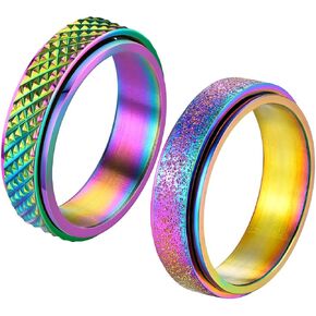 Anxiety Rings Fidget Ring for Women Spinner Rings for Anxiety 4Pcs 6MM Rainbow Titanium Steel Ring Size 5-11 in Kuwait