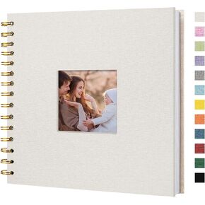 8 x 8 Inch Scrapbook Photo Album Linen Cover, Hardcover Kraft White Pages Memory Book, for Travel Wedding Guest Book Christmas Baby Shower (20 Sheets/ 40 Pages,Beige)