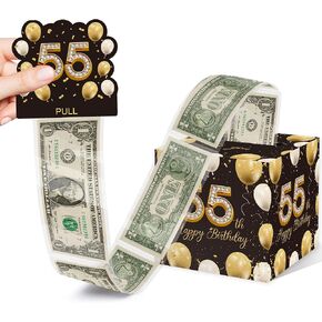 16th Birthday Surprise Gift Box, 16th Birthday Gifts for Girls Boys, Happy Birthday Money Gift Boxes for Cash with Pull Out, Black Gold Decor for 16th Birthday Party(with 35PCS Bags)