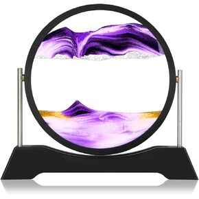 Moving Sand Art Liquid Motion,3D Flow Sand Painting Quicksand Decor,Stress Relief Moving Sand Art Picture with Round Glass for Office Home Decoration